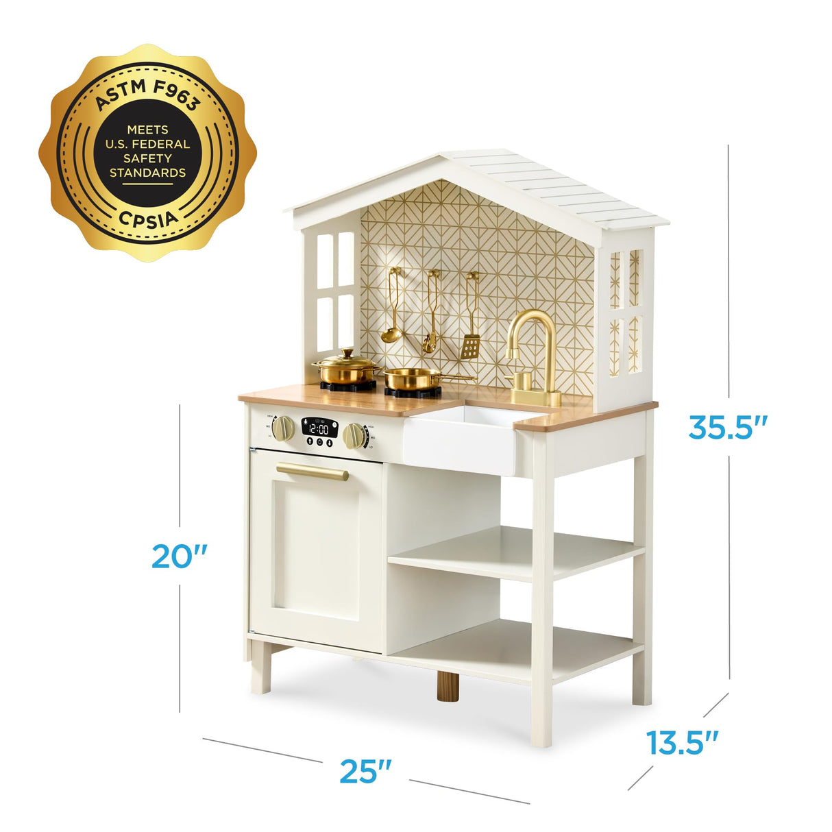 Best Choice Products Pretend Play Wooden Farmhouse Kitchen Set for Kids w/ Toy Storage, Clicking Knobs, Windows, 5 Accessories Included - Cream Best Choice Products