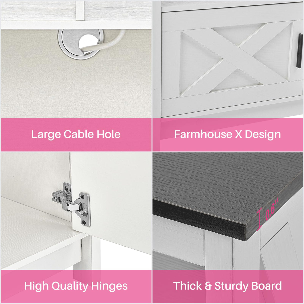 Rustic White Farmhouse TV Stand, Entertainment Center with Power Outlets for TVs up to 65 Inch, Mid Century Modern TV Cabinet, Media Console Table for Living Room, Farmhouse TV Console (Black) Redlifeᅟᅠ