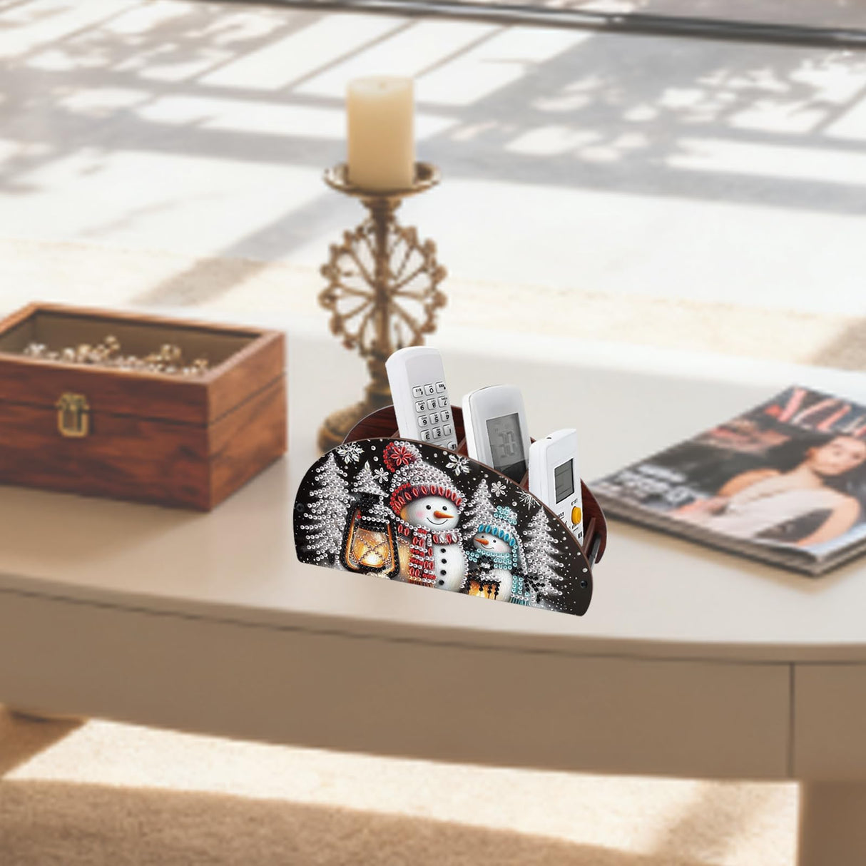 JISHSHAY Christmas Diamond Painting Remote Control Holder Snowman Diamond Art Remote Holder Xmas Gem Art Organizer Box Gem Painting Organizer Case Embroidery Mosaic Kits for Adults Storage Case JISHSHAY