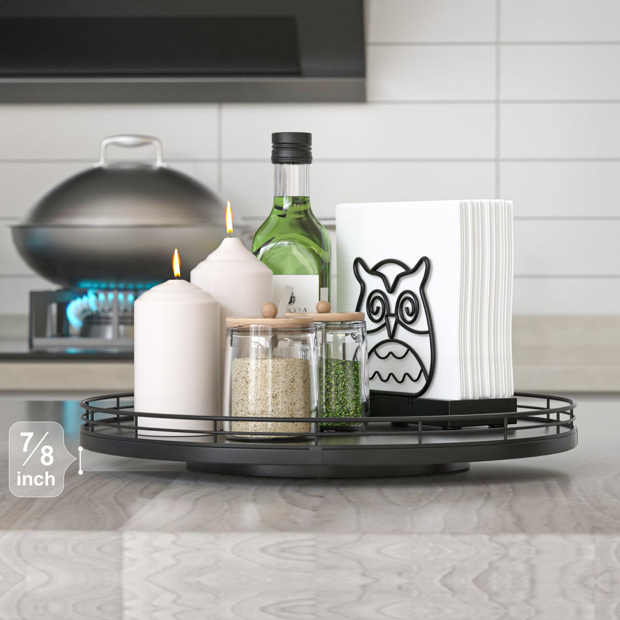 13" Oak Wood Lazy Susan Organizer, Lazy Susan for Cabinet Dining Table Pantry Wood Turntable Organizer Tray for Coffee Table Kitchen Countertop Salt Pepper Spice Organization and Storage Round Black Oroyutor