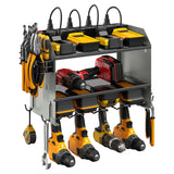 CCCEI Modular Power Tool Organizer Wall Mount with Charging Station. Garage Drill Storage Shelf with Hooks, Heavy Duty Rack, Tool Battery Holder Built in 8 Outlet. Gift for Men. Grey, 2 Pack. CCCEI