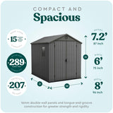 Keter Darwin 6x8 Ft Resin Storage Shed, Graphite Gray – Double Doors with Window & Skylight Keter