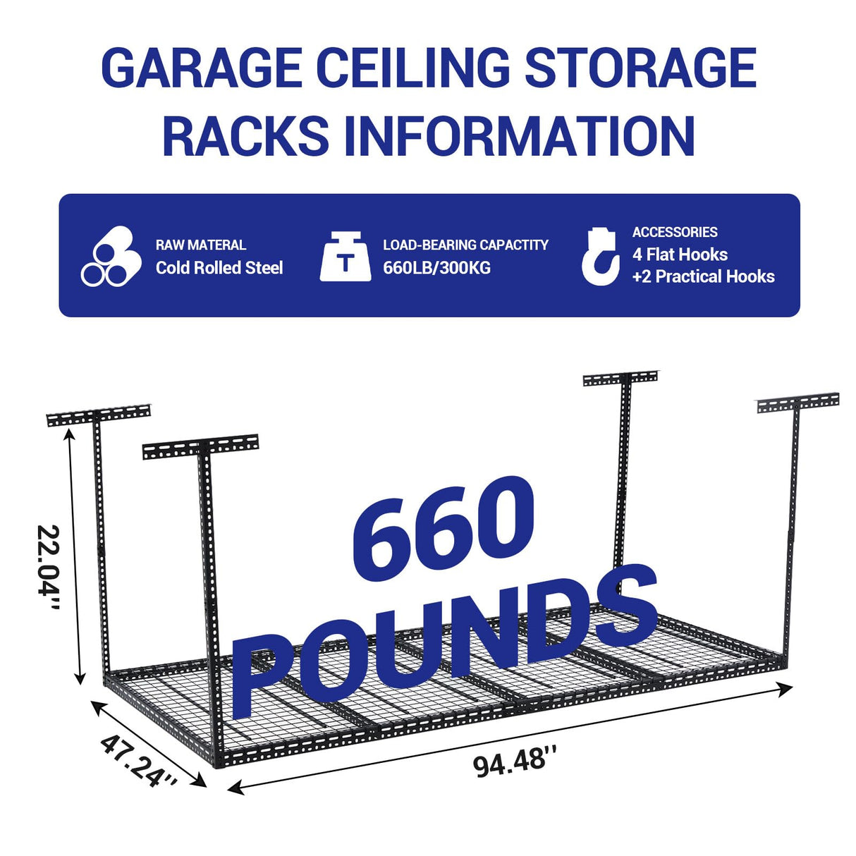 EcoSummer 4x8 FT Overhead Garage Storage Rack, Steel Ceiling Storage Rack for Garage, Height Adjustable 22''-40", Heavy Duty 330 lbs Weight Capacity Storage Organizer System, for Basement Warehouse EcoSummer