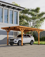 Beneouya 18.3 x 12.6 x 7.8 FT Carport, Wood Outdoor Gazebo Pavilion with Hardtop Sloped Steel Roof, Heavy Duty Waterproof Car Port for Backyard, Patio, Deck and Lawn Beneouya