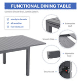 SUNSITT 11-Piece Outdoor Patio Dining Set, 63" - 105" Aluminum Expandable Outdoor Dining Table Set for 10, 10 Stackable Chairs with Gray Removable Cushions SUNSITT