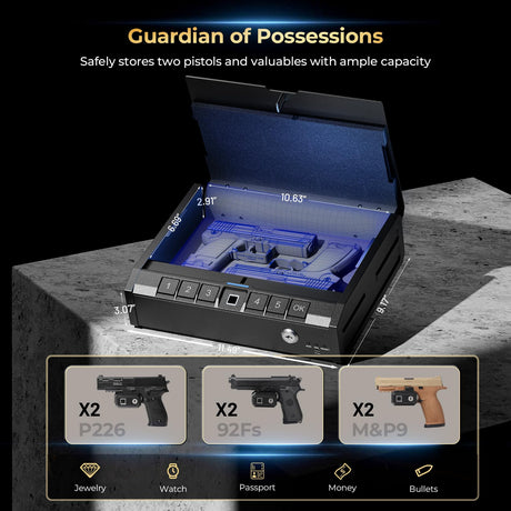 ONNAIS Iron PRO Biometric Gun Safe for Handgun: Swift Entry Gun Lock Box Featuring with Interior Light and Emergency Power Supply: Pistol Safe for Home, Bedside, Nightstand, and Car ONNAIS