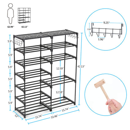 Tribesigns 7 Tiers Shoe Rack Shoe Shelf Shoe Storage Organizer with Side Hooks for Entryway, 24-30 Pairs Metal Shoe Rack Taller Shoes Boots Organizer - WoodArtSupply