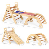Xickboke Pikler Triangle Set Flag Style Wooden Montessori Climbing Set Foldable Pickler-3-Piece Climbing Gym with Triangle Climbing Frame, Arch, Ramp, Indoor Climbing Toys for Children Aged 1-3 Xickboke