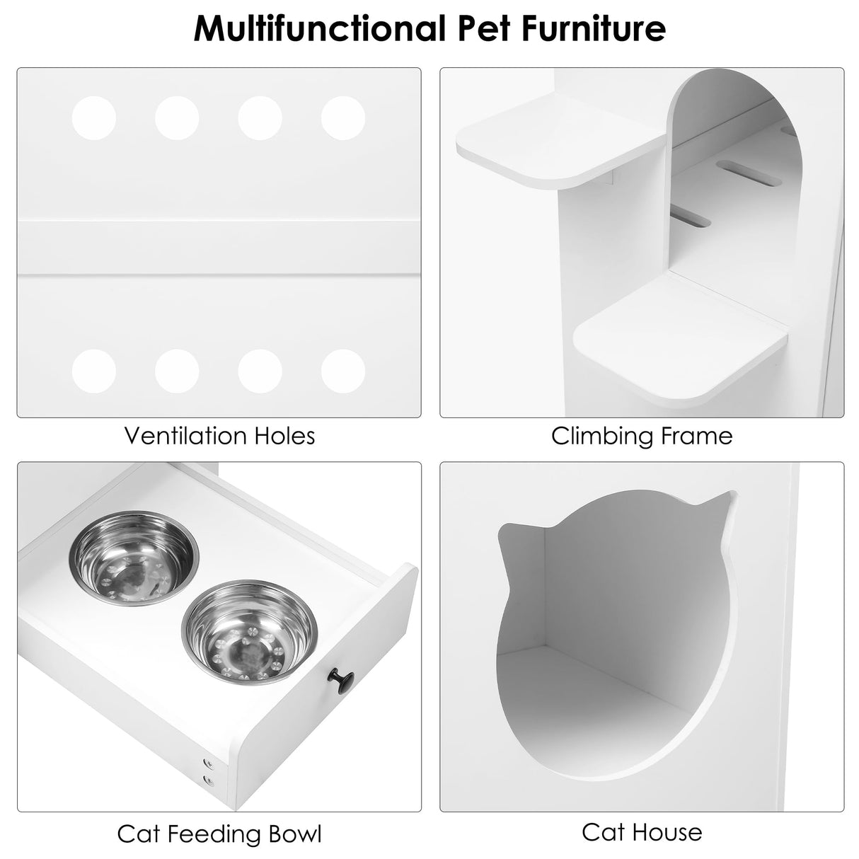 FACBOTALL 55.1" Cat Litter Box Enclosure, Furniture Hidden With Scratcher, Storage Cabinet With Bowls, Wooden Pet Crate House With Storage Spaces, Indoor House Furniture FACBOTALL