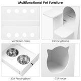 FACBOTALL 55.1" Cat Litter Box Enclosure, Furniture Hidden With Scratcher, Storage Cabinet With Bowls, Wooden Pet Crate House With Storage Spaces, Indoor House Furniture FACBOTALL