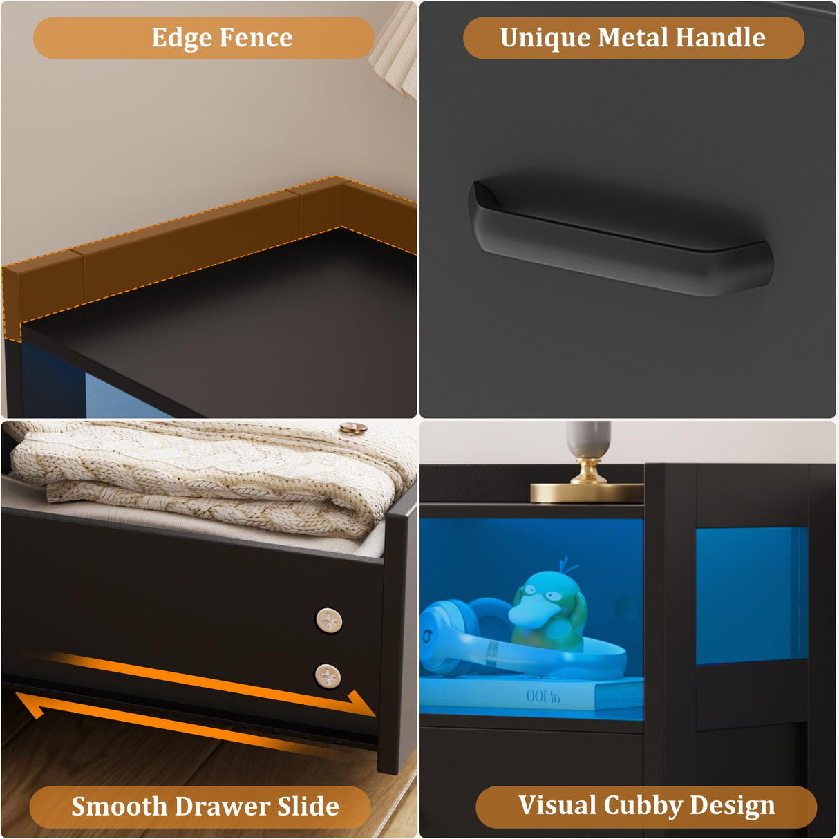 Whalefall Black LED Dresser for Bedroom, 6 Drawer Dressers & Chests of Drawers with Power Strip, Modern Dressers Wooden Storage Cabinet for Adults, Kids Whalefall