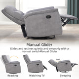 INZOY Swivel Rocker Recliner, Nursery Glider Chair, Manual Chairs Swivel Glider Recliners with Soft Backrest, Fabric Manual Reclining Sofa for Living Room Bedroom Apartment, Grey INZOY