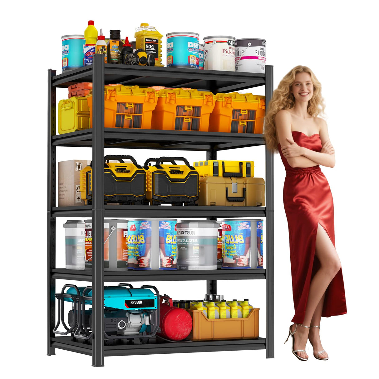 Bezuny 5-Tier Shelving Unit, Industrial Metal Heavy Duty Garage Shelving, 2500 LBS Metal Storage Shelf, Adjustable Steel Shelves for Garage, Pantry Closet, Warehouse, Basement, Workshop, Black Bezuny