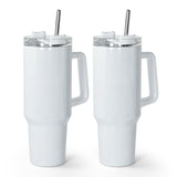 AGH 40 oz Sublimation Tumbler with Handle, 2 Pack Shimmer Glass Cups with Straw and Lid, Sublimation White Tumblers Blanks AGH