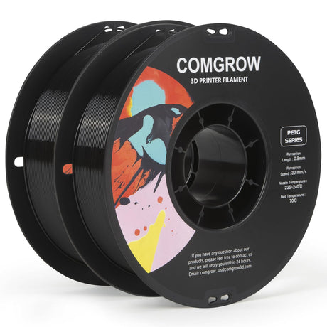 Comgrow PETG 3D Printer Filament 1.75mm, High Precision and Tough 3D Printer Filament 2kg (4.4LBS), Dimensional Accuracy +/- 0.02 mm, Fit Most 3D Printers Black+Black Comgrow