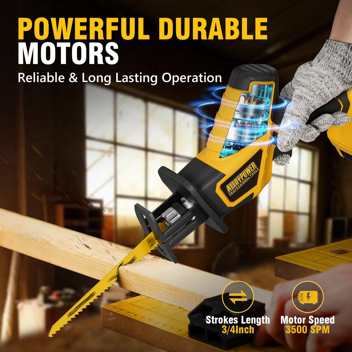 ALLOY POWER 20V Cordless Reciprocating Saw, 0-3500 SPM, with 2 Packs Batteries, Tool-free Blade Change, LED Light Power Reciprocating Saws, 6 Saw Blades Kit for Wood/Metal/PVC Cutting Included ALLOY POWER