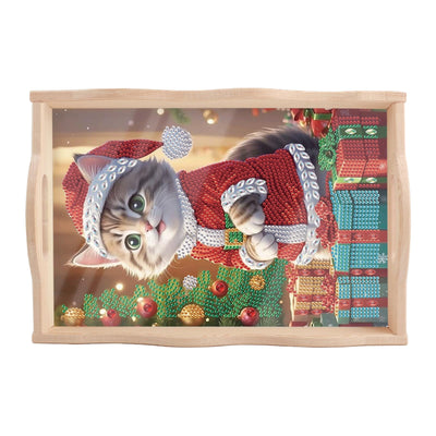 JZHYOAN Cat Diamond Painting Trays, Christmas DIY Special Platter Creative Design, Art Food Serving Platters for Party Supplies, Coffee Serving Table Tray for Living Room Dining Adults Woman Man