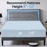 Queen Size Bed Frame with LED Lights and Charging Station, Chenille Upholstered Platform Queen Bed Frame with Headboard, No Box Spring Needed Bedframe, Noise Free, Easy Assembly, Gray Susalt