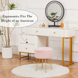 Cplxroc Ottomans Round Faux Fur Ottoman with Storage Footstools Vanity Chair Coffee Table Ottoman for Living Room (Pink) Cplxroc