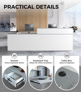Anzhap L-Shaped Reception Desk with Counter, Front Desk Reception Counter with Drawer, Keyboard Tray & Cable Box for Office, Salon, Lobby, Checkout, Retail(White + Grey/Left, 63" L * 24" W * 39" H) Anzhap