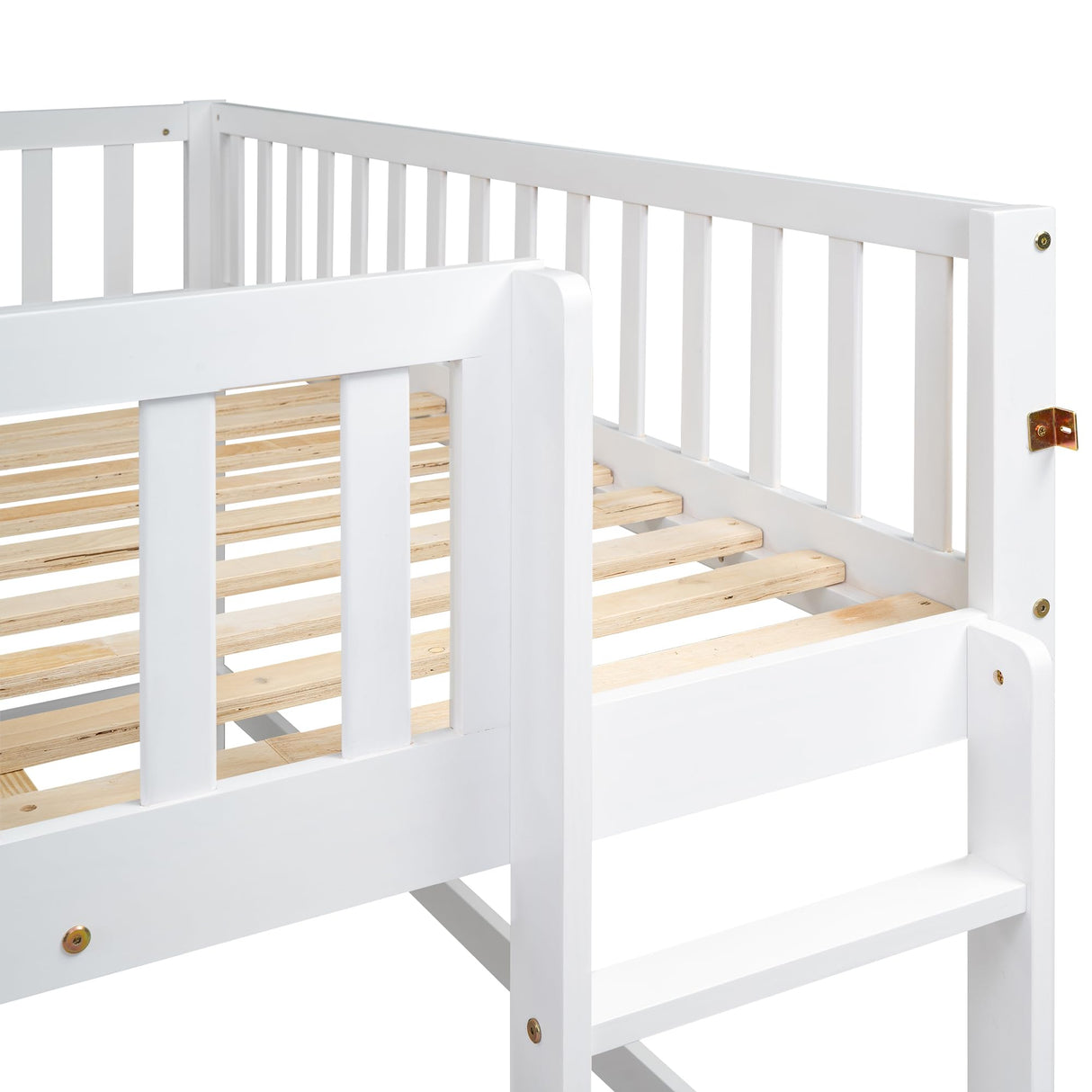 Harper & Bright Designs Full Size Low Loft Bed with Slide, High Guardrail & Ladder, Kids Wooden Full Loft Bed Frame for Girls,Boys, No Box Spring Needed, White Harper & Bright Designs