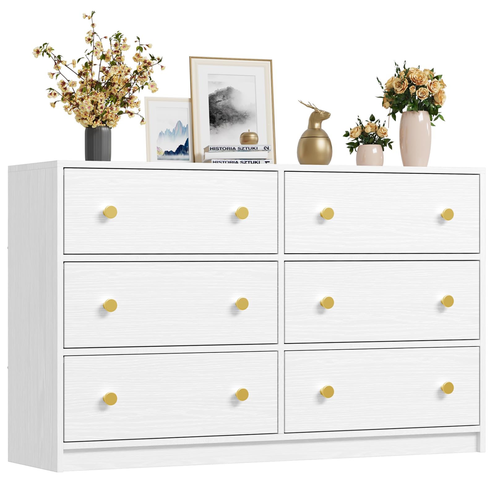 Nicehill Dresser for Bedroom with 6 Drawers, Fabric Storage Tower, Dresser & Chest of Drawers Organizer, Storage Cabinet for Hallway, Closets, Living Room,White Dresser Wooden（White） - WoodArtSupply