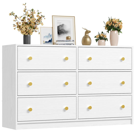 Nicehill Dresser for Bedroom with 6 Drawers, Fabric Storage Tower, Dresser & Chest of Drawers Organizer, Storage Cabinet for Hallway, Closets, Living Room,White Dresser Wooden（White） - WoodArtSupply