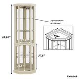 XZTUAJ 69"H Lighted Curio Cabinet Corner Display Case, Corner Glass Cabinet with Adjustable Shelves and Tempered Glass, Wooden Corner Curio Cabinet w/ Mirrored Back Pane for Living Room(Antique White) XZTUAJ