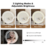 ADOFFUR Vanity Desk with Round Mirror and Lights, Small Makeup Vanity Table Set with Chair & 5 Drawers & Storage Shelves, 3 Lighting Modes Adjustable Brightness Dressing Table for Bedroom, White ADOFFUR