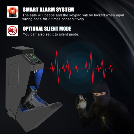 Biometric Handgun Gun Safe for Nightstand, Desk, Bed Side, Wall,Truck - Auto Open Fingerprint Hidden Safe for Pistols -with Fingerprint, Backlit Keypad, KEY Access VoleStay