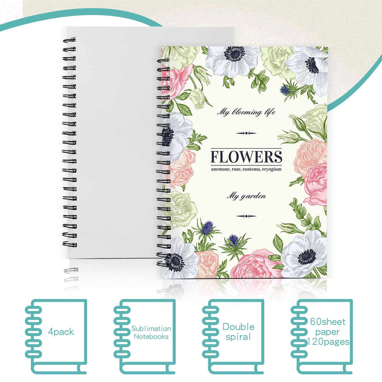 Seajan 12 Pcs Sublimation Journal Set Including 4 Pcs A5 120 Pages Sublimation Notebooks 8 Pcs Sublimation Pens DIY Blank Notebooks Heat Transfer Pen Sublimation Supplies Teacher Christmas Gifts Seajan