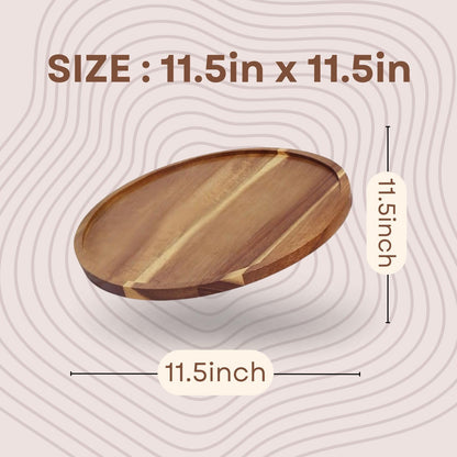 Round Wood Tray Made of Acacia Wood,Decorative Tray for Kitchen Dining Room Table Wood Tray for Home Decor Coffee Table Tray for Coffee Table and Home Decor