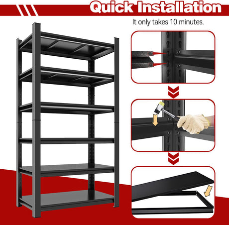 78"H,Heavy Duty 5-Tier Steel Garage Shelving Unit | 3500LB Capacity| Garage & Basement Storage | Industrial-Grade Metal Shelving for Warehouses & Workshops | Adjustable, Rust-Resistant, Black Metallitrend