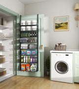 Mefirt Over The Door Pantry Organizer, Wall Mount Spice Rack, Pantry Hanging Storage and Organization, 8 Adjustable Baskets Heavy-Duty Metal for Home & Kitchen, Back of Door Seasoning Rack - Black Mefirt