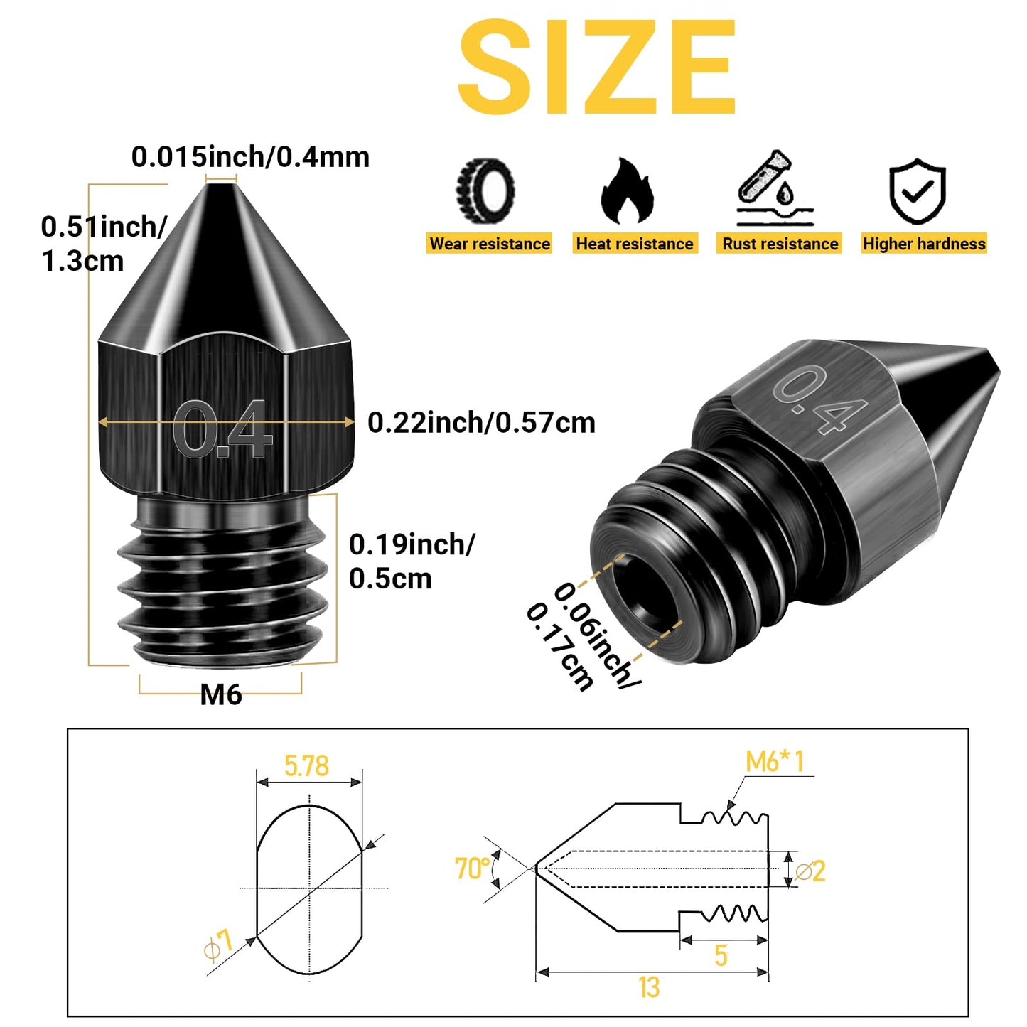 50 Pcs 3D Printer Nozzles - Hardened Steel Stainless Steel Brass Printer Extruder Nozzles Set for CR-10, Ender 3 - High Temperature Pointed Wear Resistant Mk8 Nozzles - 3D Printer Nozzle Clea - WoodArtSupply