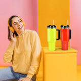 sweet grain 20 Pack 40 oz Neon Tumbler with Handle, Leak Proof Sublimation Tumbler with Lid and Straw, Stainless Steel Vacuum Insulated Travel Mugs for Water, Iced Tea or Coffee sweet grain