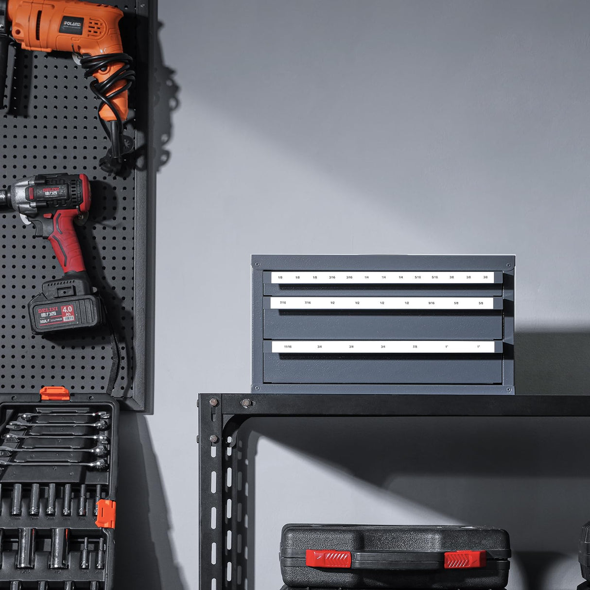 VEVOR End Mill Dispenser Cabinet, Three-Drawer End Mill Dispenser, End Mill Organizer Cabinet Cold Rolled Steel, End Mill Dispenser Organizer Cabinet Holder for Fractional Size from 1/8" to 1" VEVOR