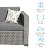 XTWEEX 7-Piece Modular Outdoor Sectional Wicker Patio Conversation Set with Glass-Top Coffee Table, All-Weather Rattan and Cushion Fabric – Gray/Gray XTWEEX