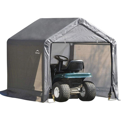 ShelterLogic 6' x 6' Shed-in-a-Box All Season Steel Metal Frame Peak Roof Outdoor Storage Shed with Waterproof Cover and Heavy Duty Reusable Auger Anchors, Grey