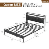 CollaredEagle Queen Size Bed Frame with Headboard, Metal Bed Frame with Charging Station and LED Lights, Heavy Duty Bed with Storage Shelves,Noise Free,No Box Spring,Black CollaredEagle