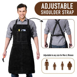 Leather Welding Apron - Heat & Flame Resistant Blacksmith Apron for Forging, BBQ, Grilling (36" Length, Black) LeaSeek