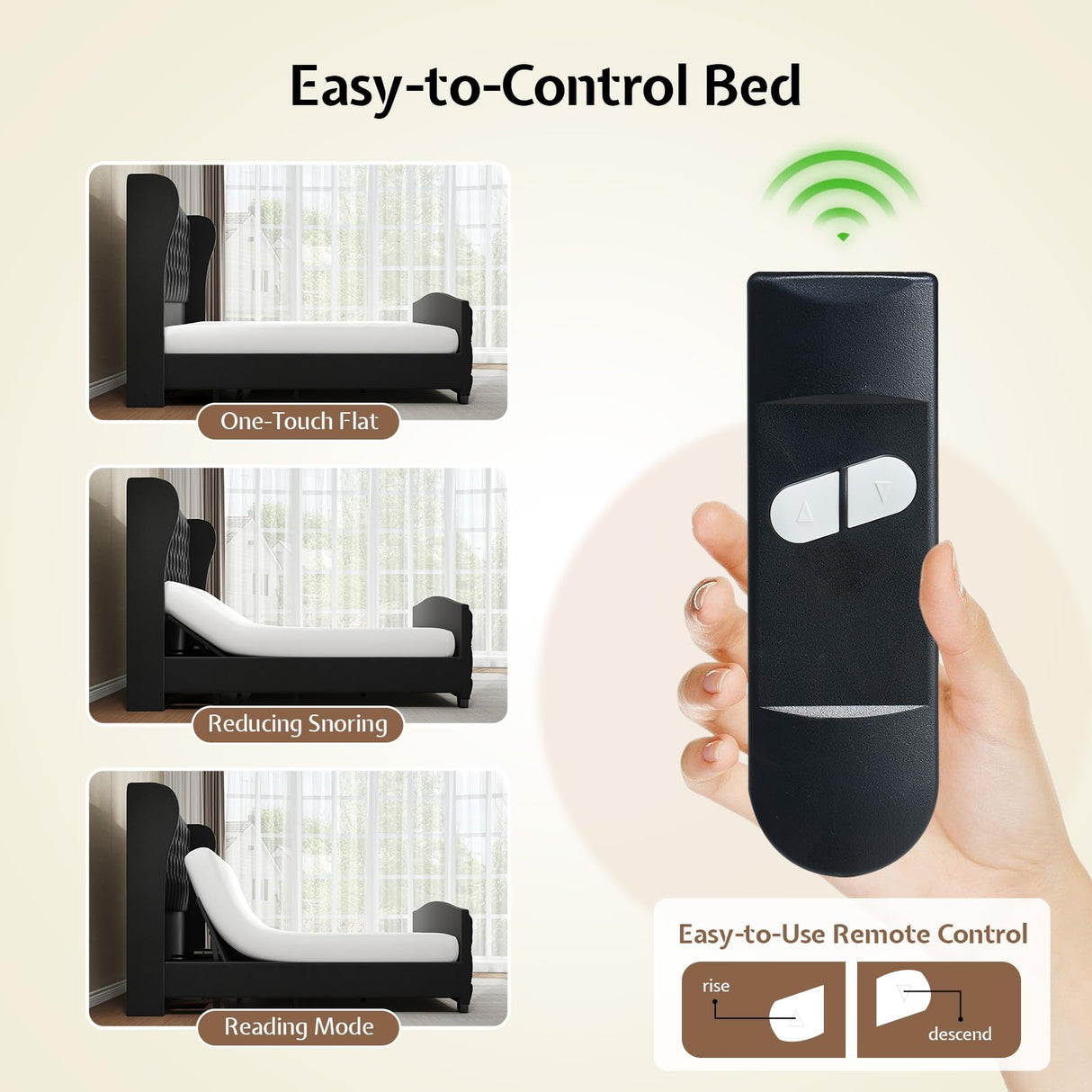 LUXOAK Adjustable King Bed Frame with Tufted Headboard and Wingback, Smart Adjustable Bed Base with Dual Motor & Remote Control, Velvet Upholstered Electric Bed Head Incline/No Box Spring Needed/Black LUXOAK