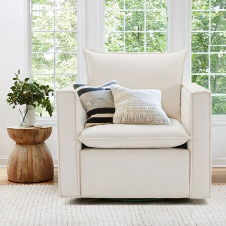 COLAMY Swivel Accent Chair, 34 Inches Wide Upholstered Arm Chair with Plump Back Pillow, Modern Sofa Living Room Chair for Bedroom, Corner, Reading Nook-Beige COLAMY