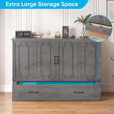 Mjkone Queen Murphy Bed Cabinet, Hidden Adult Guest Bed with Built-in USB Charging Station, 2 Large Drawers, Bedside Panel, Murphy Cabinet Chest Beds for Guest Room, Bedroom, NO Mattress - Grey Mjkone