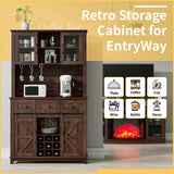 LUXOAK 72" Coffee Bar Wine Cabinet with Sliding Barn Door & LED Lights, Sideboard Buffet Cabinet with Wine Bottle Rack, 3 Drawers, Storage Cabinet for Kitchen, Dining Room, Brown LUXOAK