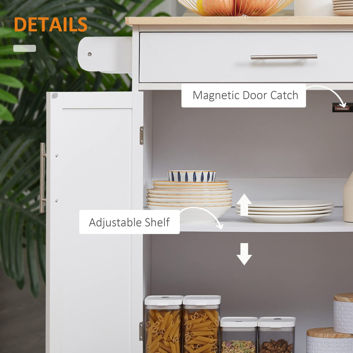 HOMCOM Kitchen Island Cart Rolling Trolley Cart with Drawer, Storage Cabinet & Towel Rack, White HOMCOM