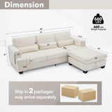 Siiejia 88" Sectional Couches for Living Room, Comfy L Shaped Sofa Couch with Storage Ottoman & Pocket, Modern 3 Seater Boucle Couch with Lumbar Pillows for Apartment, Office, Easy Assembly, Beige Siiejia