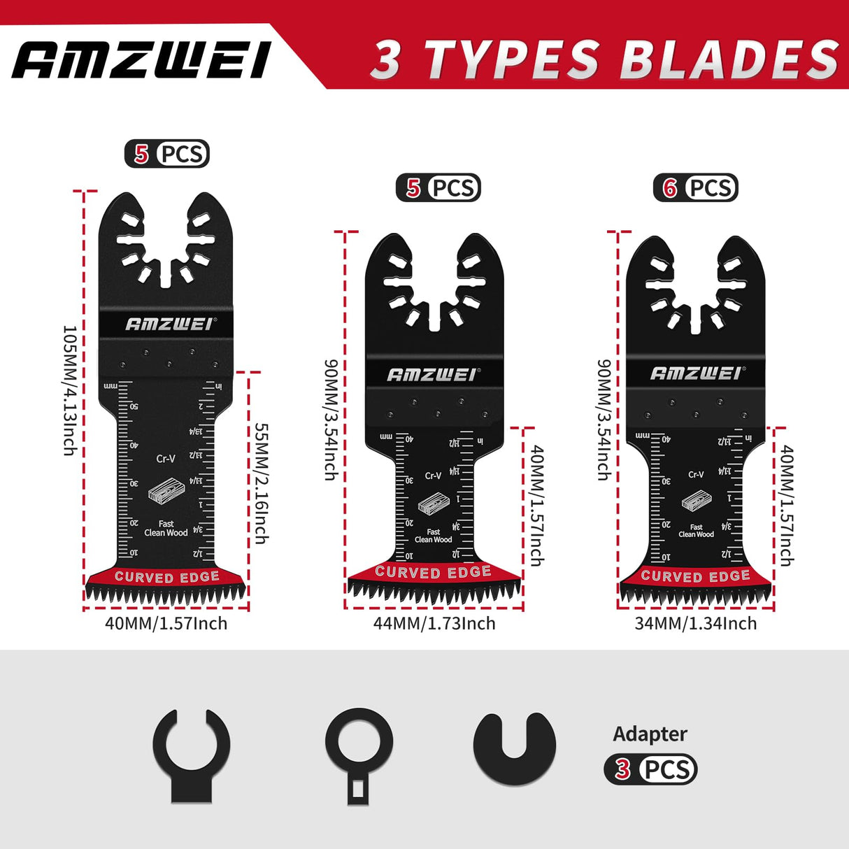 AMZWEI 16PCS Japanese Teeth Oscillating Tool Blade, CRV Extra Long Multi Tool Blade Kits for Wood Clean Cutting, Quick Release Oscillating Saw Blades Compatible with Dewalt Bosch Milwaukee Ryobi AMZWEI