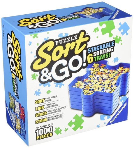 Ravensburger Sort and Go Jigsaw Puzzle Accessory - Robust Plastic Sorting Trays for Easy Puzzle Organization | Accommodates up to 1000 Piece Puzzles | Stackable and Portable Design | Blue Ravensburger