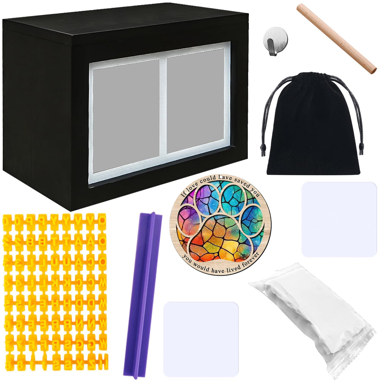 Waltool Pet Memorial Shadow Box with Clay Paw Print Impression Kit, Paw Ornament Loss of Pet Sympathy Gift, Picture Frame Pet Urns for Dogs Cats Ashes Keepsake Waltool